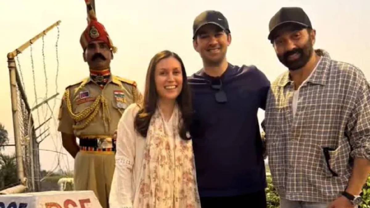 film actor sunny deol drove himself to the attari border and watched the retreat ceremony with his son and daughter in law