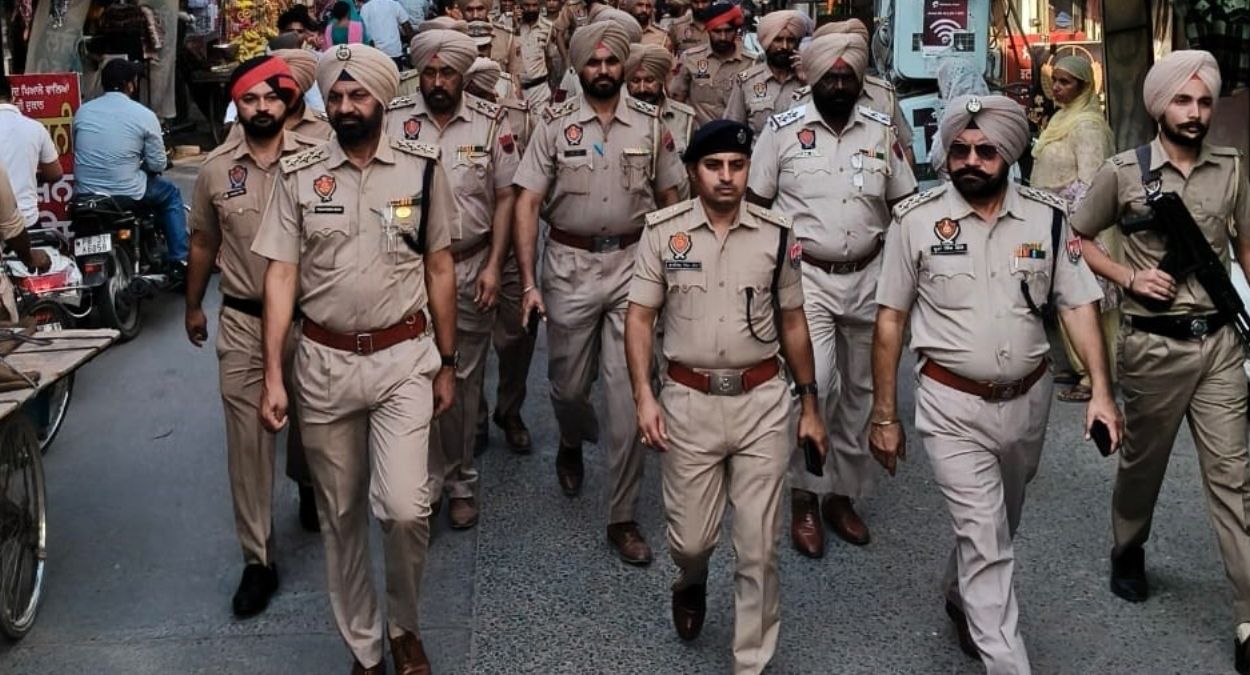 flag march in mansa for festival security diwali celebrations