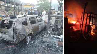 परवाणू में टोल बैरियर पर कार में लगी आग। जागरण