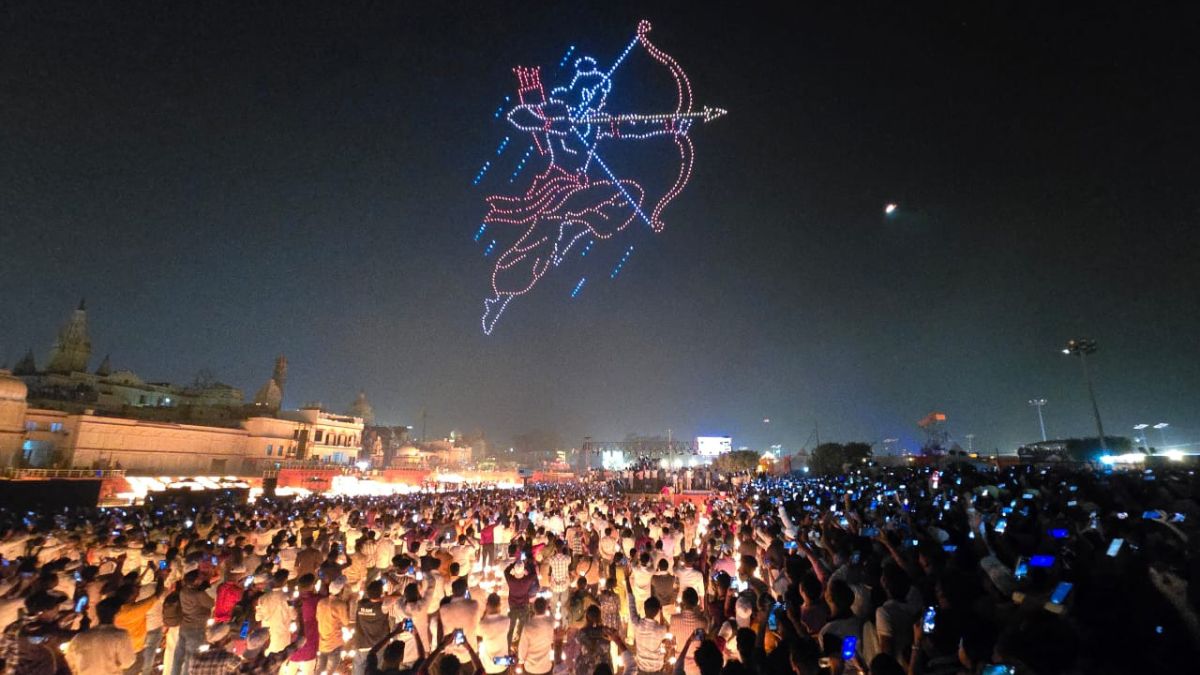 ayodhya deepotsav 2025 drones light up sky with ramayana scenes