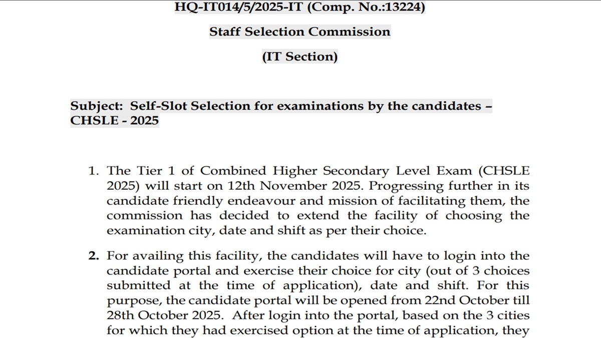 ssc chsl exam date 2025 ssc released chsl exam date opportunity to select exam city and date till 28 october