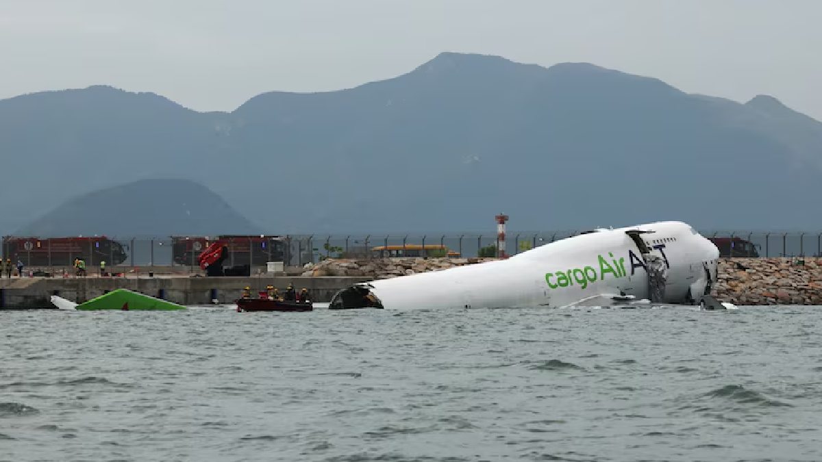 cargo plane from dubai meets with accident on honkong airport flight slipped from runway into sea