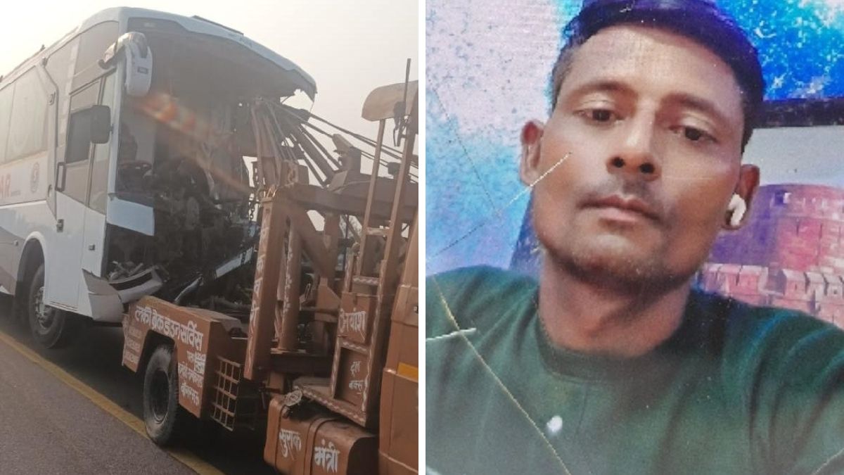 sleeper bus collides with container on agralucknow expressway conductor dies