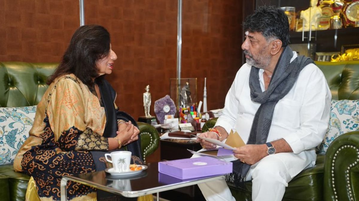 biocon founder kiran mazumdarshaw meets dk shivakumar amid infrastructure debate
