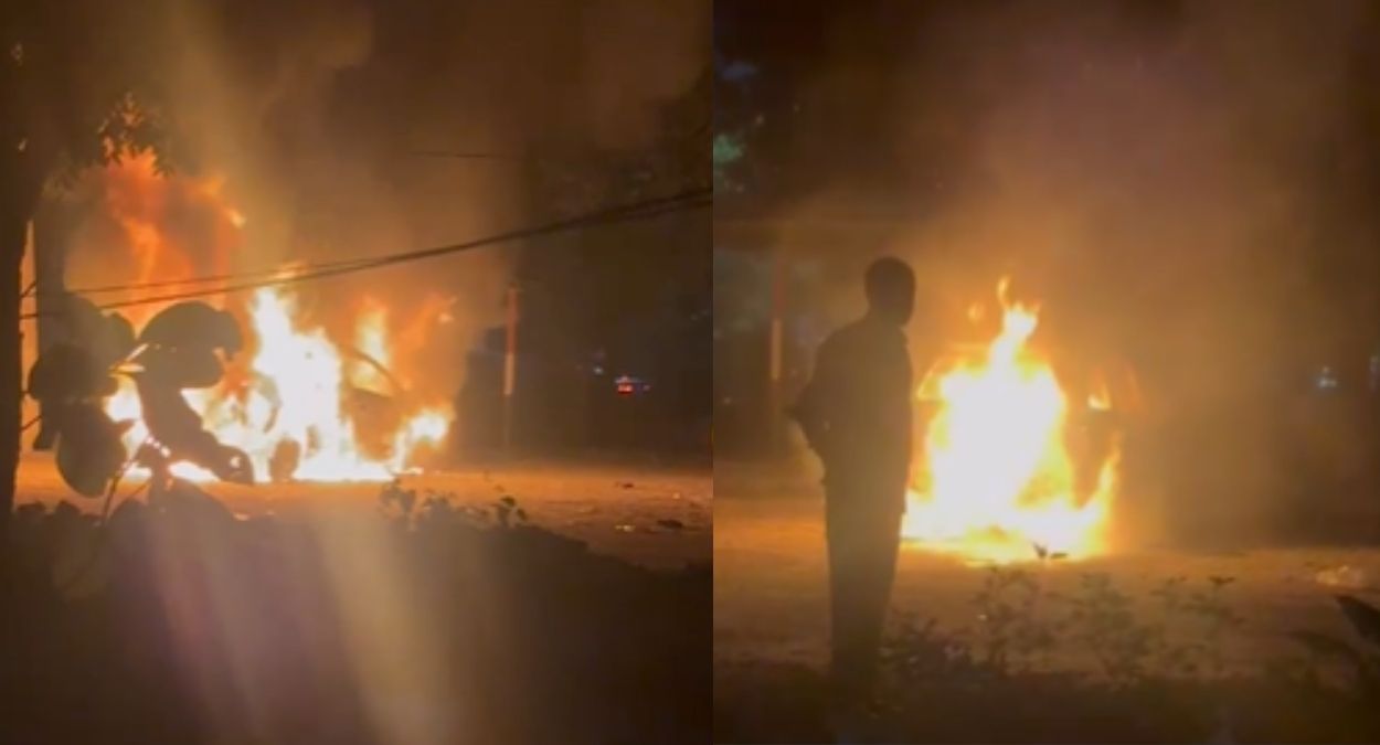 mohali car catches fire due to fireworks on diwali night