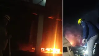 शिमला में दीवाली की रात हुए अग्निकांड के बाद आग पर काबू पाने का प्रयास करते दमकल कर्मी।