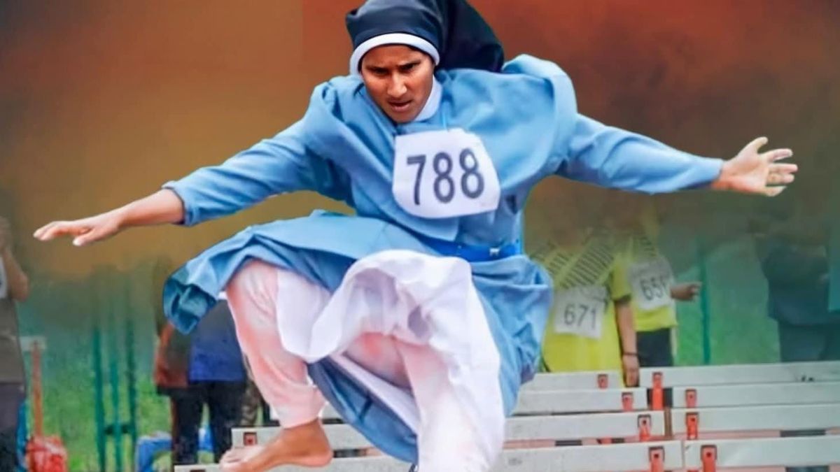 viral video kerala nun runs barefoot hurdle race before retirement