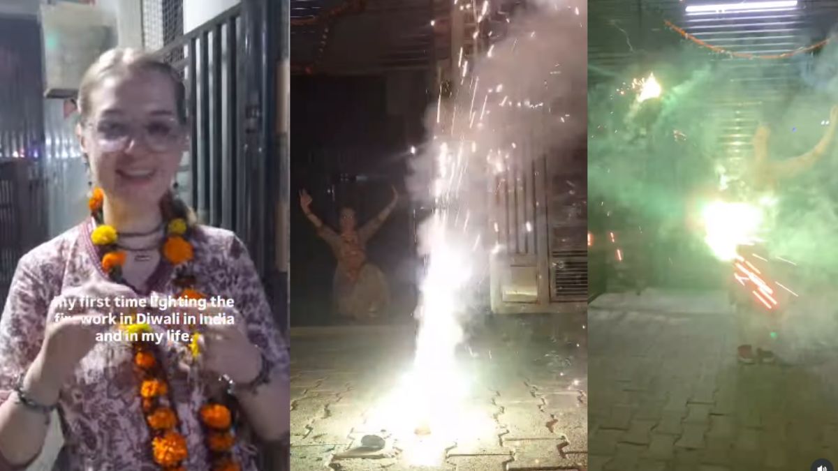 lithuanian woman celebrates diwali with fireworks a cultural experience