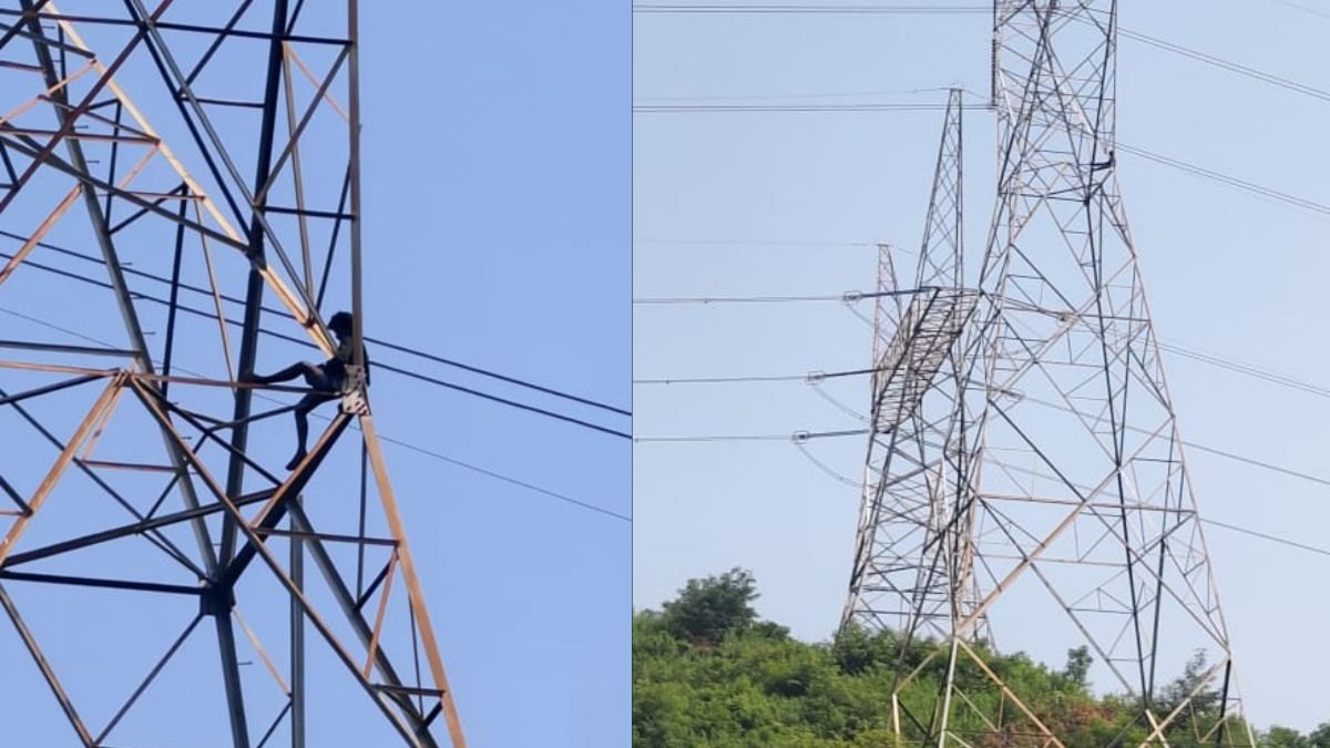 up man climbs electric tower for 100 rupees 23hour standoff