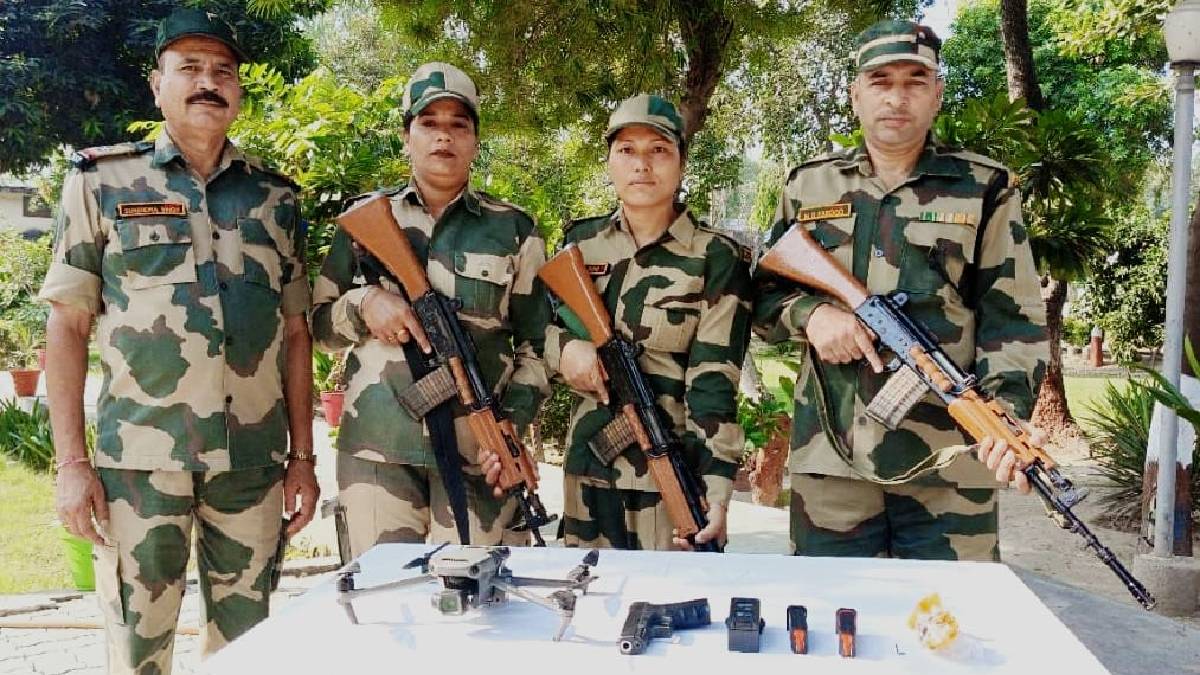 bsf foils drone smuggling attempt in amritsar recovers pistol