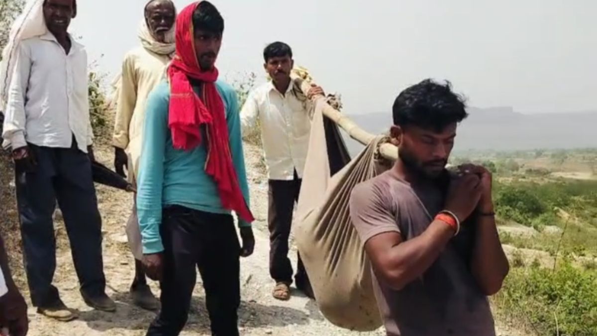 villagers forced to carry patients on cots due to lack of roads transport