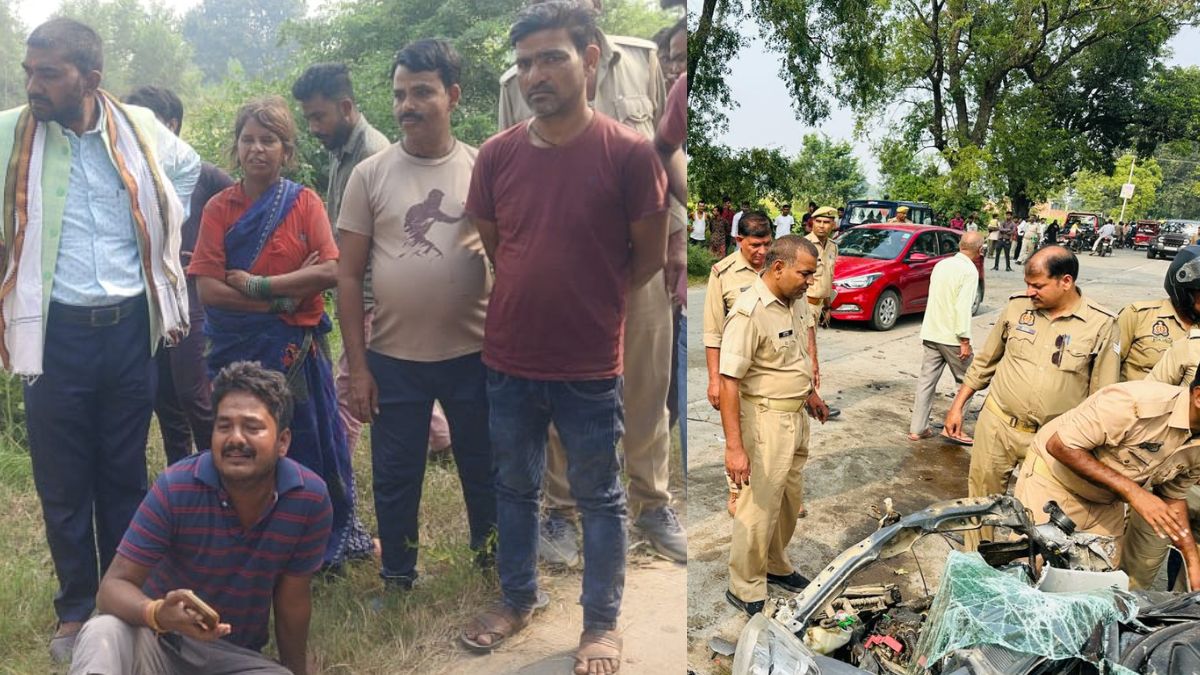 gondabalrampur road accident two dead four injured in carbus collision