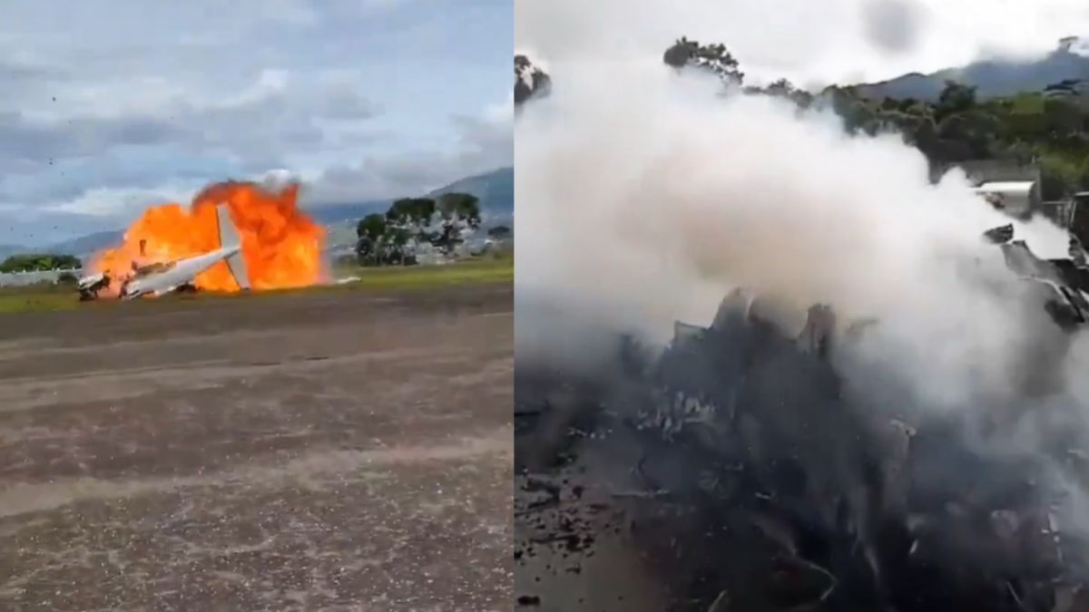 venezuela plane crash two killed as aircraft bursts into flames
