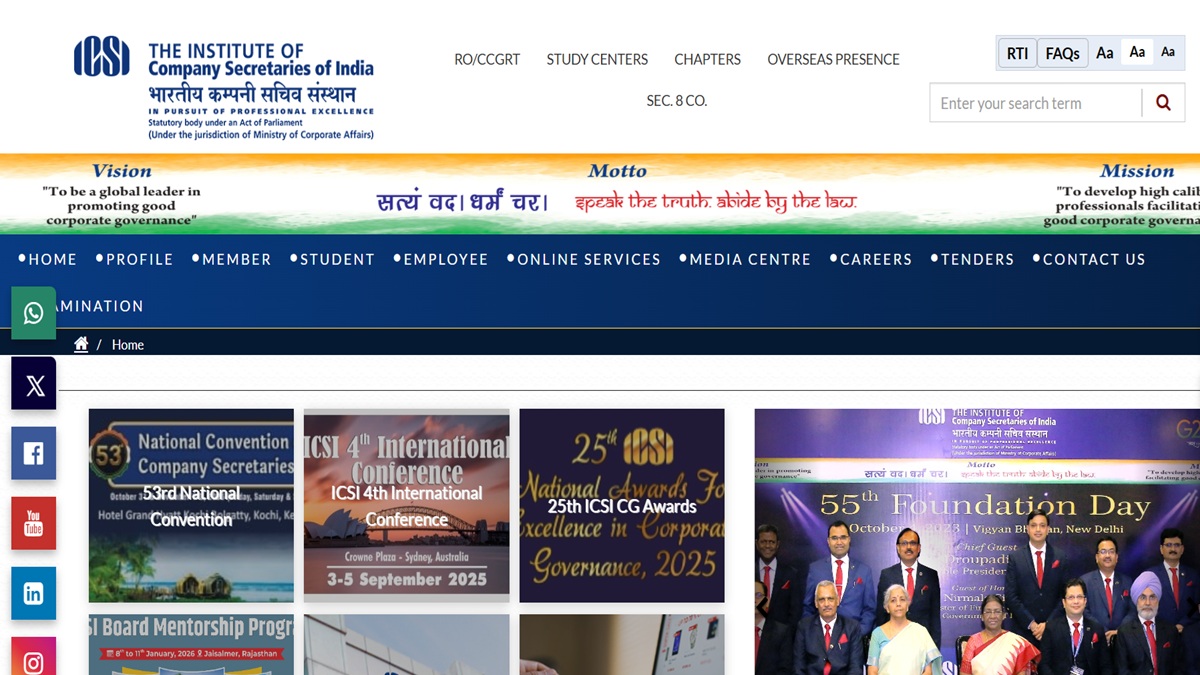 icsi cs december registration 2025 cs december session exam registration start again correction window will be active from 26 october