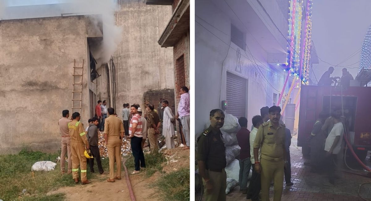 meerut dona pattal factory fire blaze erupts in densely populated area