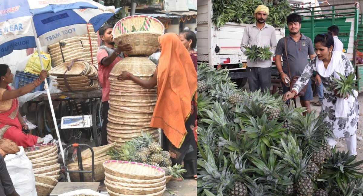 chhath puja 2025 chhath market in gorakhpur is bustling with an abundance of seasonal and nonseasonal fruits