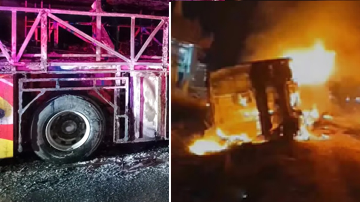 major accident on hyderabad bengaluru highway bus catches fire after colliding with bike many people killed