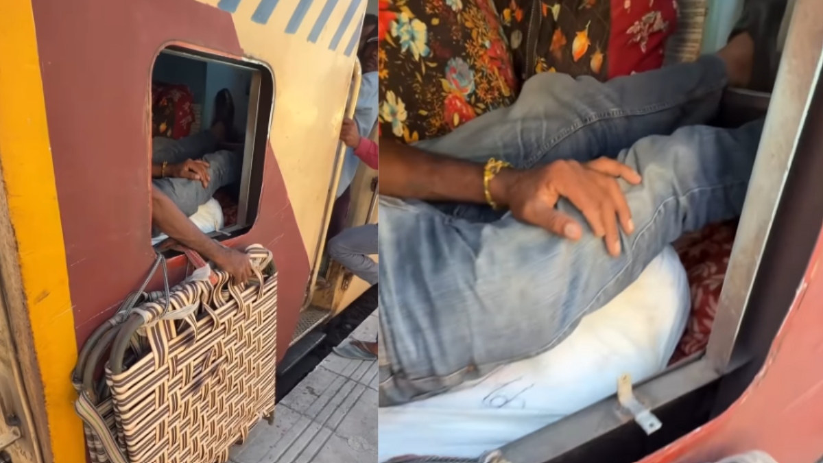 viral video passenger turns train washroom into bedroom