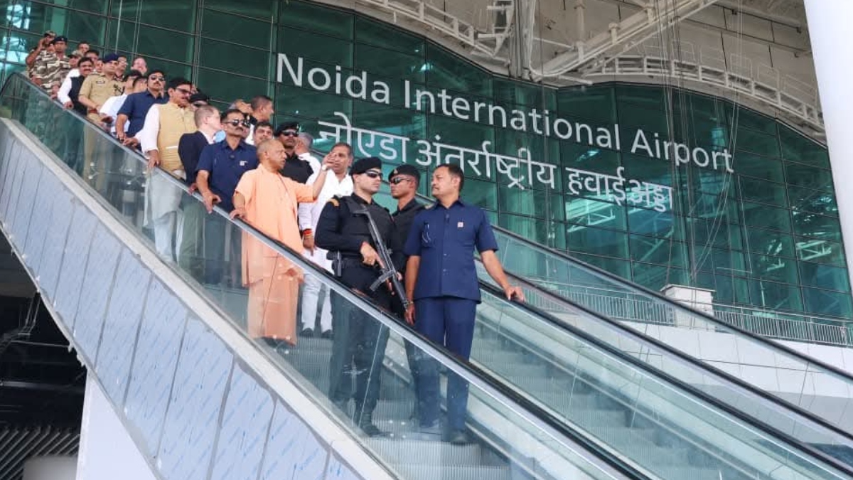 cm yogi inspects noida airport construction amid delays