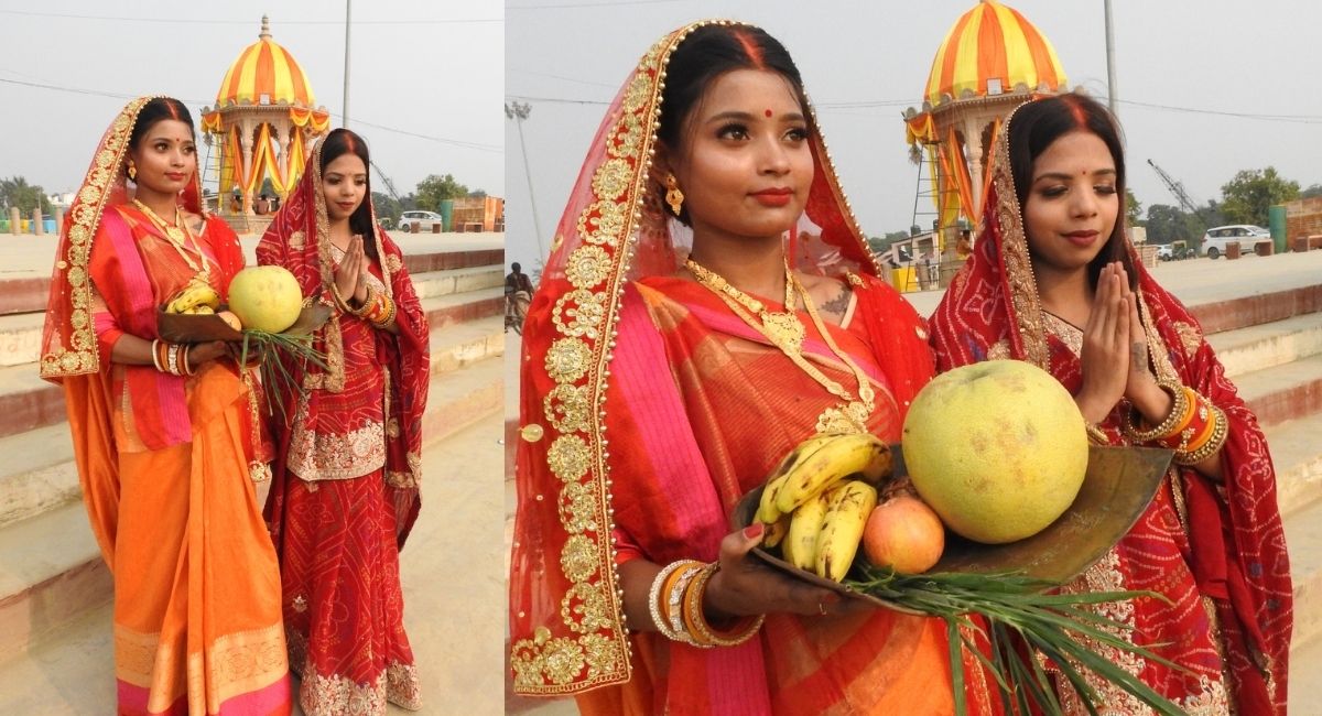 chhath puja 2025 social media reels trend at gorakhpur ghats