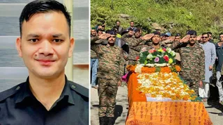 मनाली के शिरढ़ निवासी सेना के जवान इंद्र सिंह का फाइल फोटो व विदाई देते सैनिक।