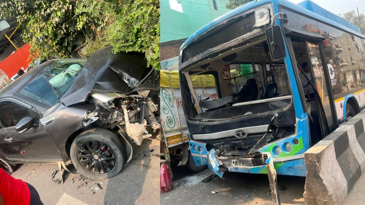 delhi dtc bus accident 4 vehicles collide on uer2