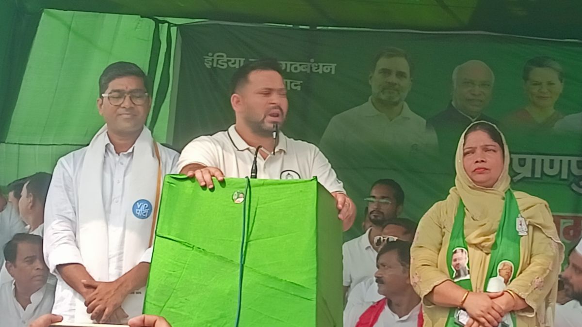 tejashwi yadav slams bjp calls it bharat jalao party in bihar rally