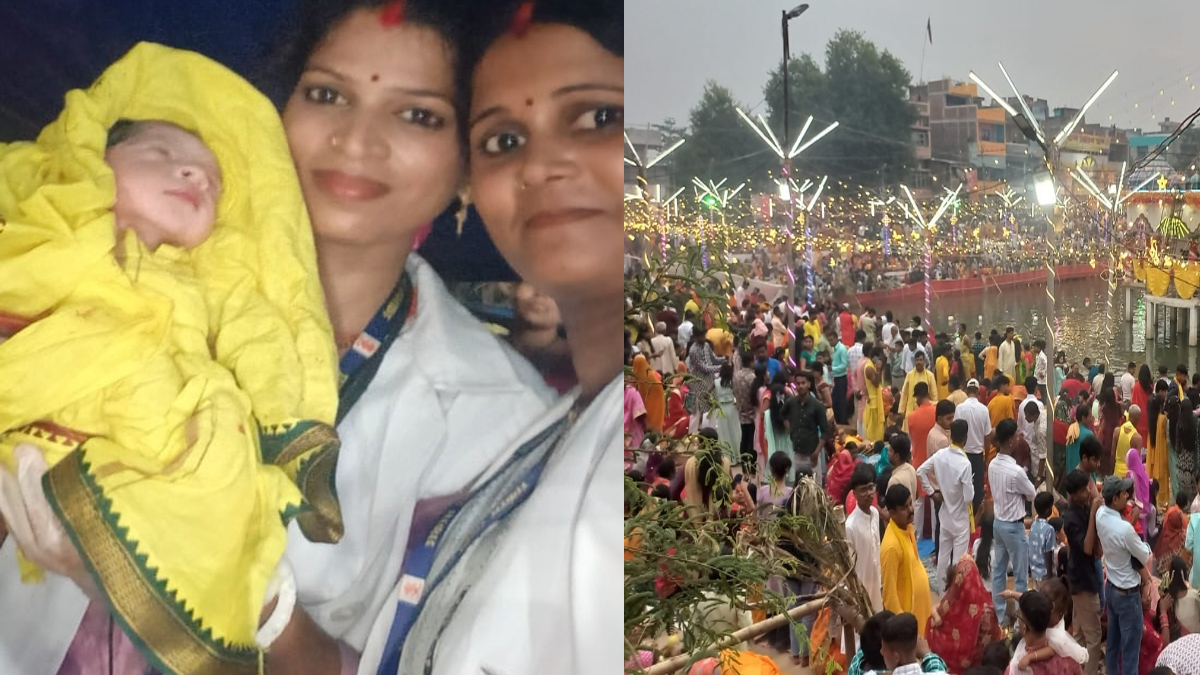 newborn suryaputra at chhath ghat in bhojpur temple