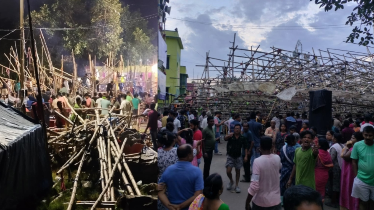 worlds tallest jagaddhatri pandal collapses in west bengal 5 injured