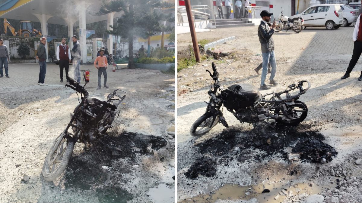 bike catches fire near petrol pump in hamirpur himachal pradesh