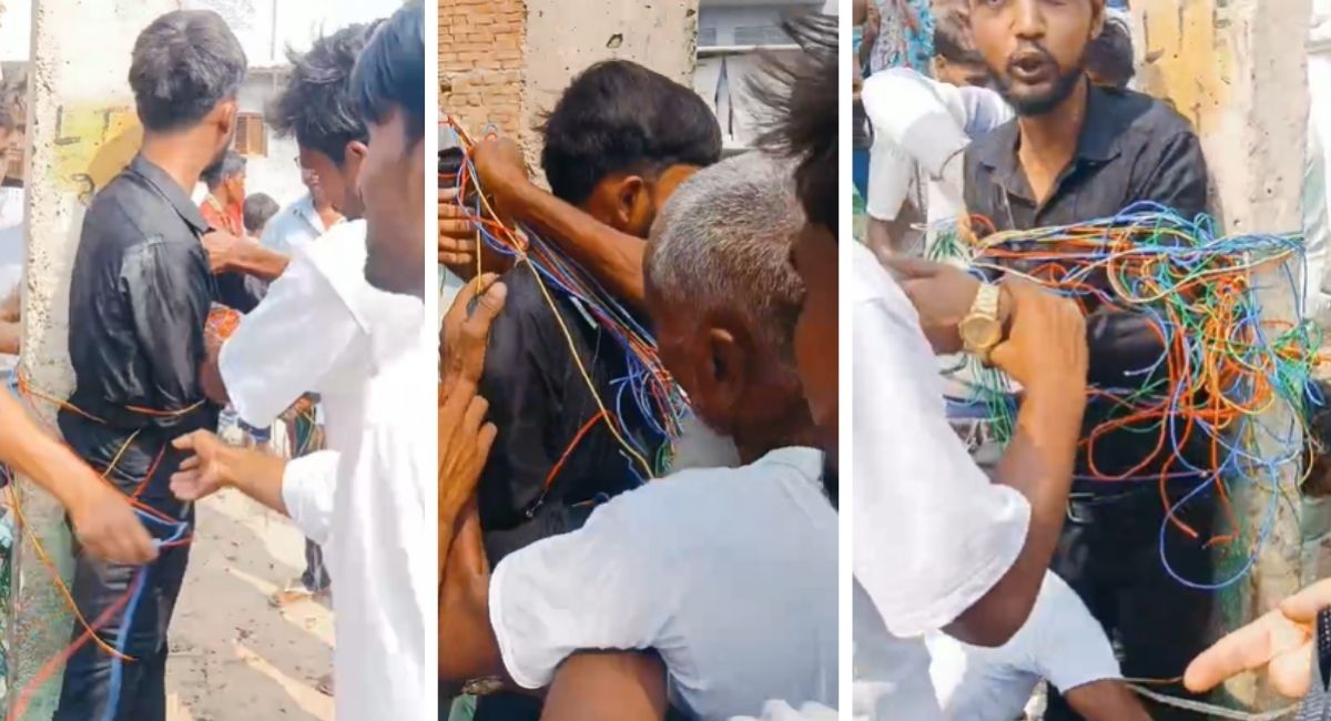 basti news drunk man tied to pole and beaten viral video