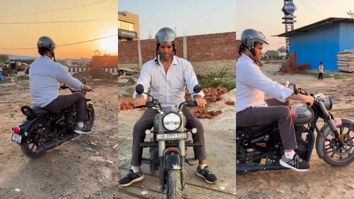royal enfield classic looks like a toy bike in front of the great khali see viral video