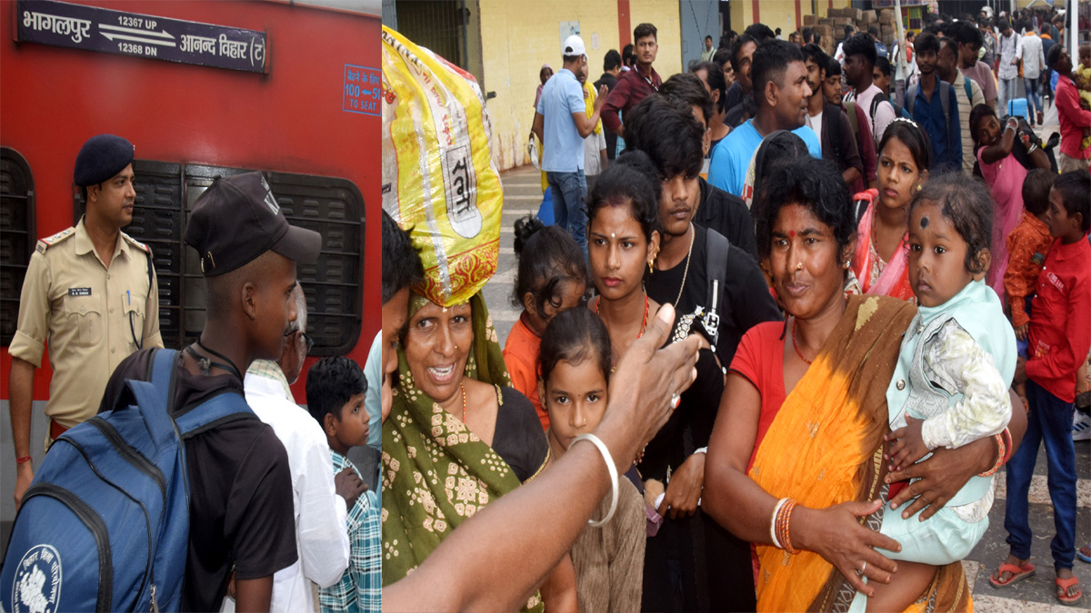 after chhath puja rush among train passengers to board vikramshila express going from bhagalpur to anand vihar delhi