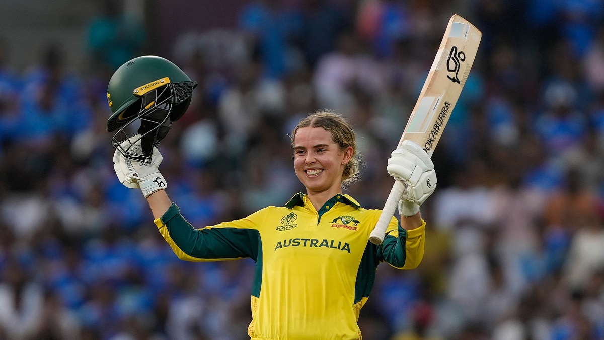 ind w vs aus w phoebe litchfield hits fastest century in a world cup knockout match
