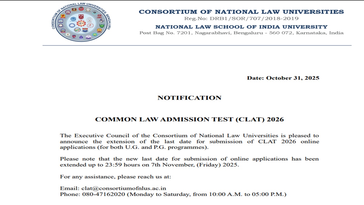 clat registration 2026 last date extend to register for commonn law admission test candidate can apply with these steps