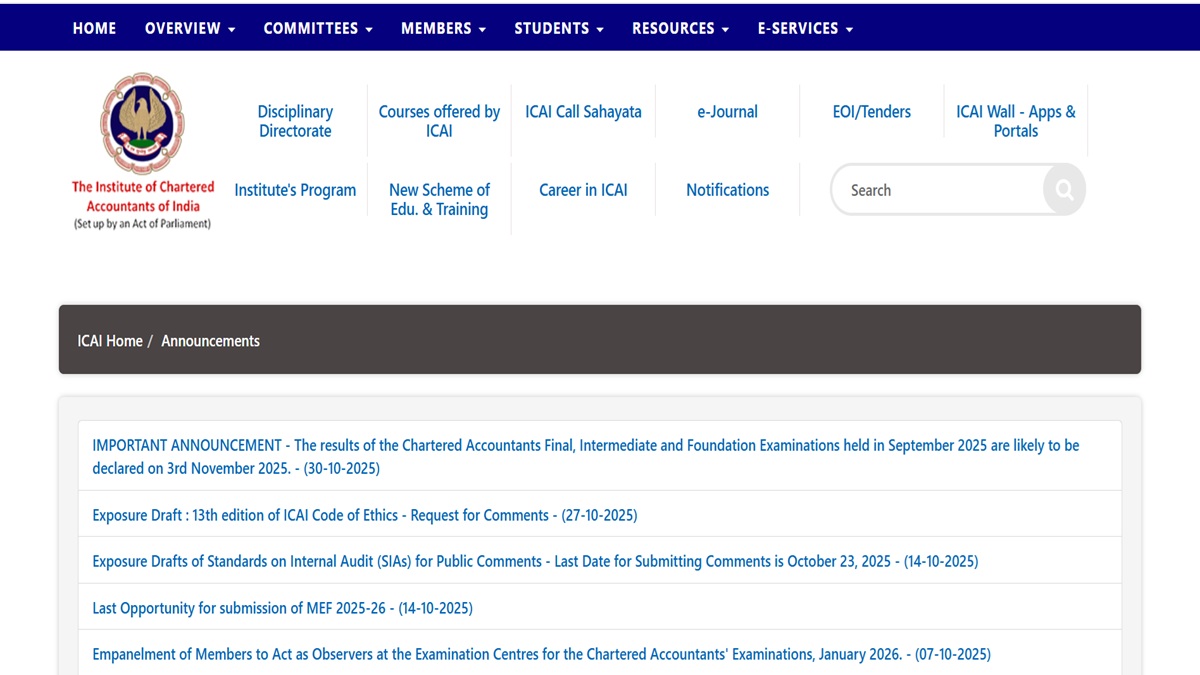 icai ca result september 2025 ca final enter and foundation result release after day days candidate can download the result with these steps