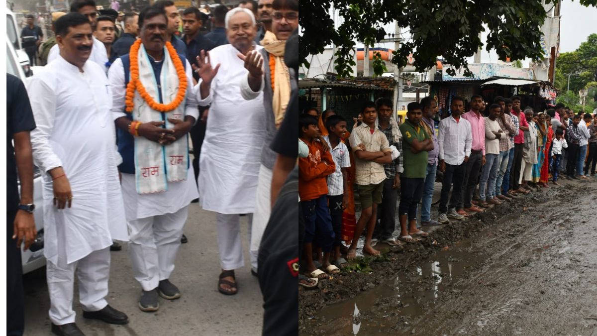 nitish kumar holds roadshow on foot after rain cancels rally