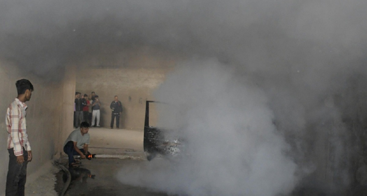van fire in panchkula underpass driver escapes blaze