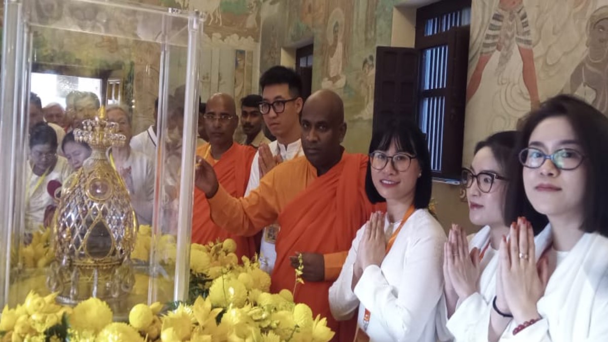 buddhist followers were delighted to see the buddhas bone relics in sarnath