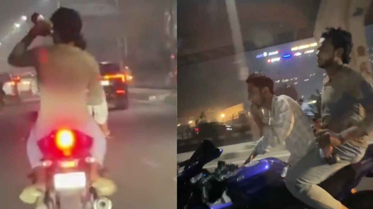 gurugram biker caught drinking beer while driving viral video