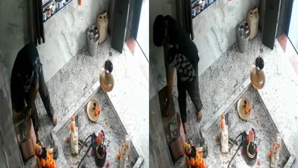 indore man arrested for stealing money from shiva temple donation box cctv video
