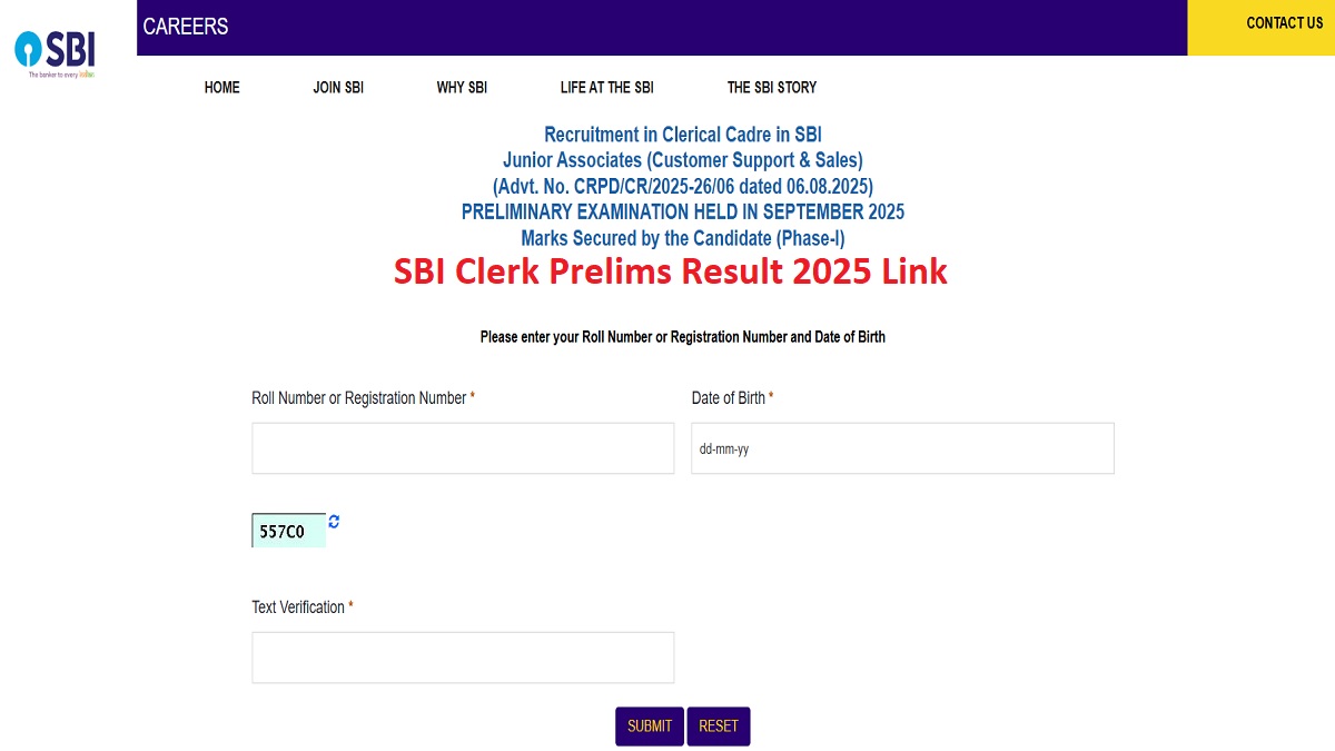 sbi clerk prelims result 2025 link check sbi clerk prelims result and state wise cutoff
