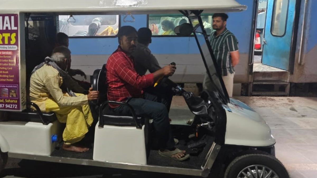 saharsa railway station airportlike view car on platform