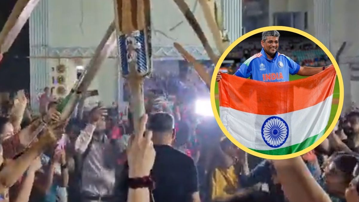 amon muzumdar grand welcome video viral as india win womens world cup 2025