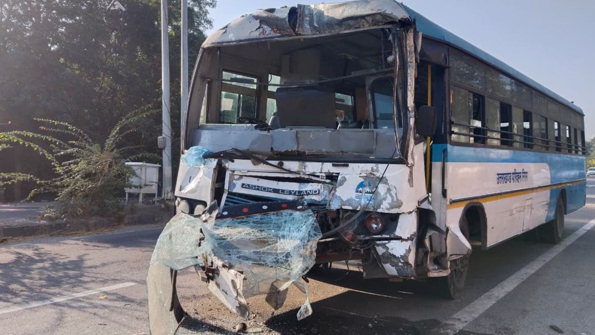 bus collided with truck parked on the roadside at raiwala