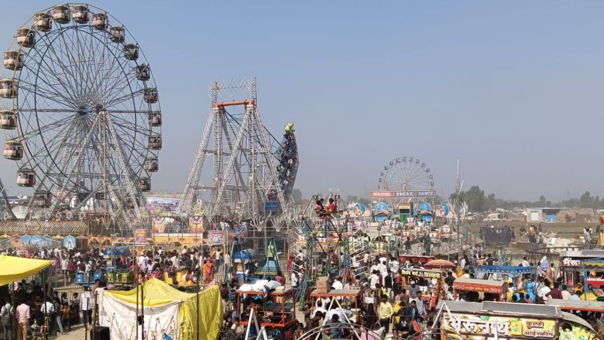 chaubari fair crowds of city dwellers gathered at the rural fair swings and markets were lively