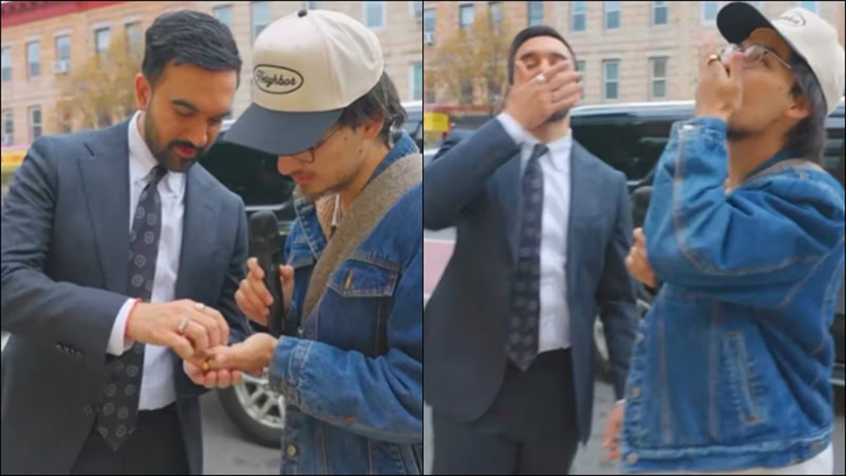 zohran mamdani eat rajnigandha mouth freshener mid interview