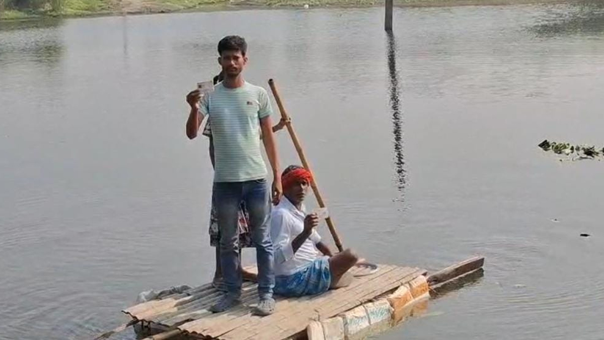 raghopur voters use foam boat to cast votes 63 turnout