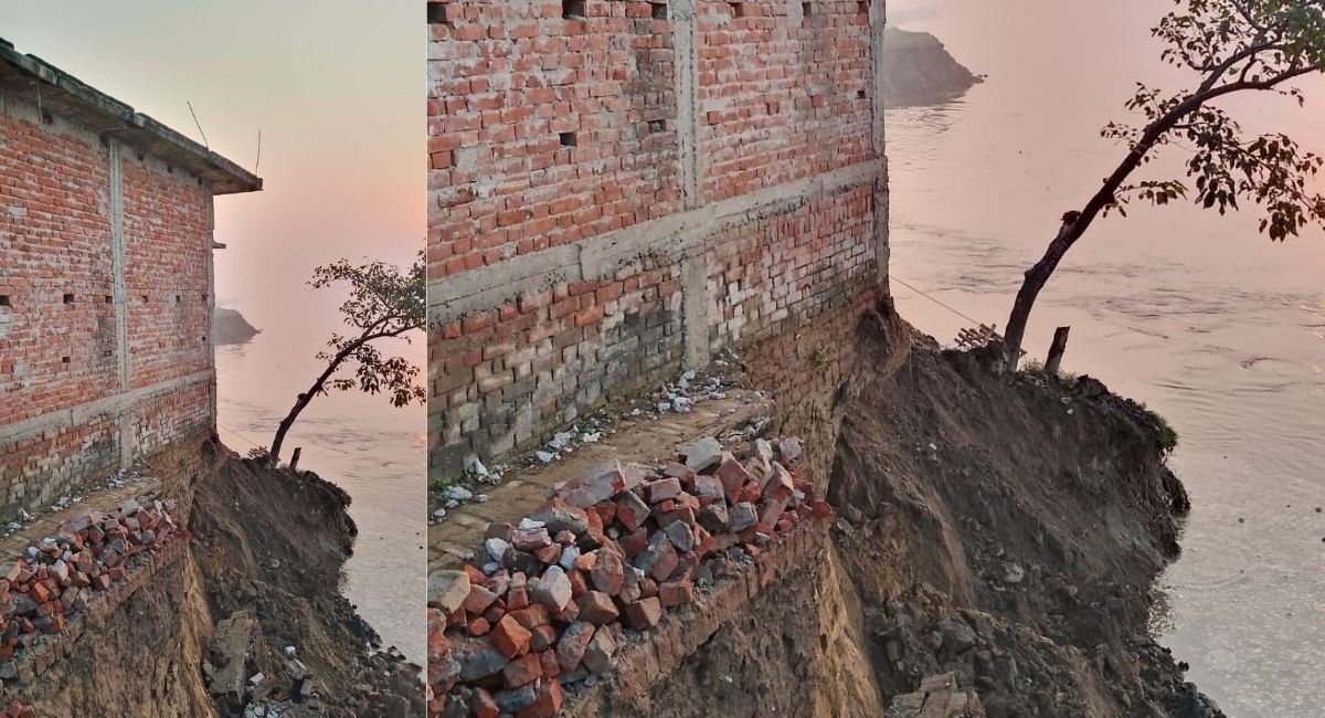 saryu river threatens gyankol village bagaha road cut off