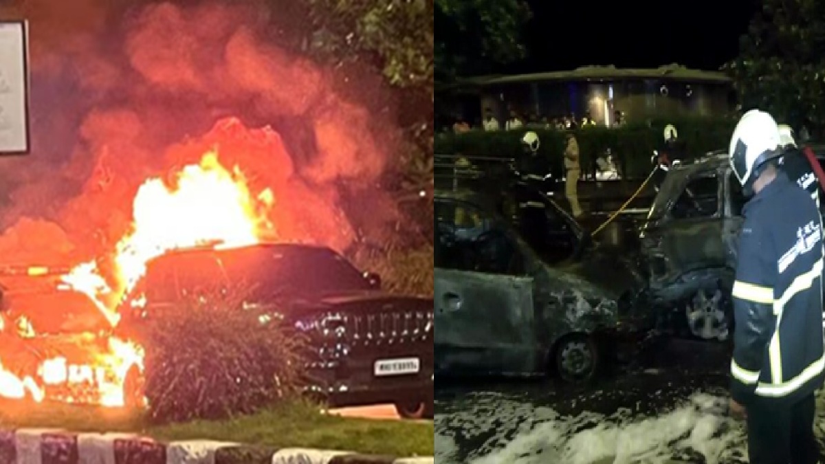 mumbai two vehicles catch fire after collision on marine drive no casualties reported